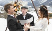 winter wedding at Lake Schliersee in the Bavarian mountains with English speaking wedding officiant in Germany